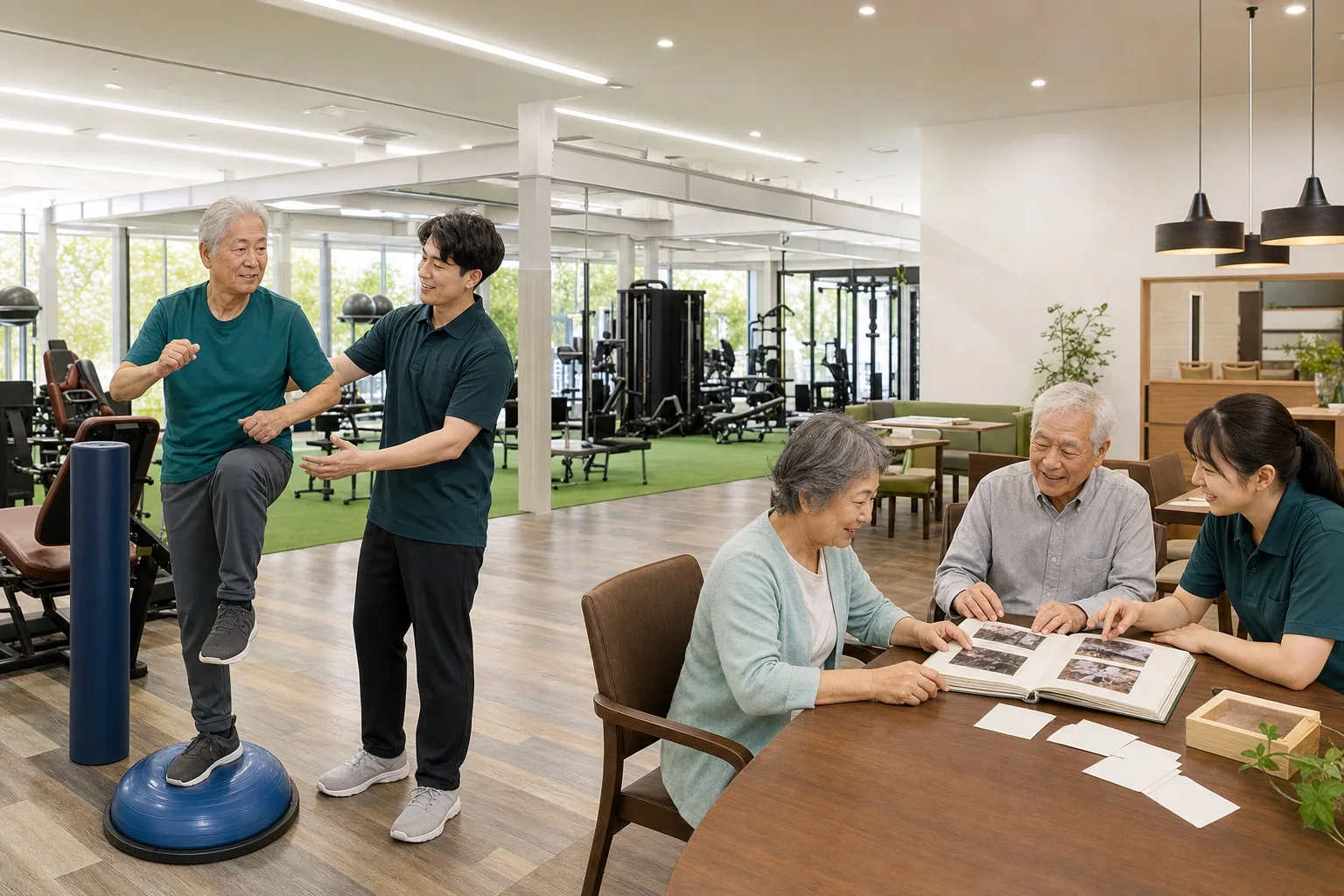運動療法と自分史づくり、二つの専門プログラムを一つの空間に表したイメージ